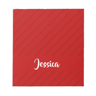 Custom name red diagonal plastic textured notepad