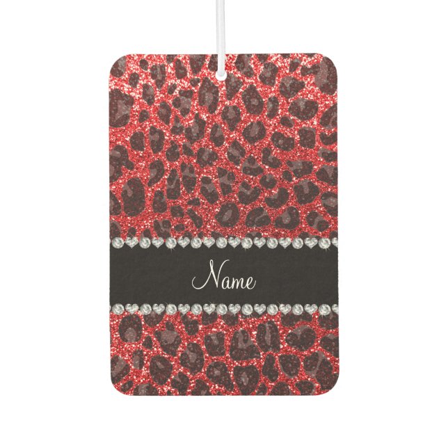 Custom name red glitter leopard spots car air freshener (Front)