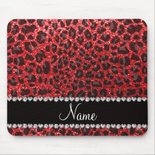 Custom name red glitter leopard spots mouse pad