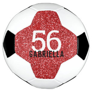 Custom Name Red Glitter Team Number Name Soccer Ball