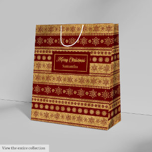 Custom Name Red Gold Christmas Paper Gift Bag