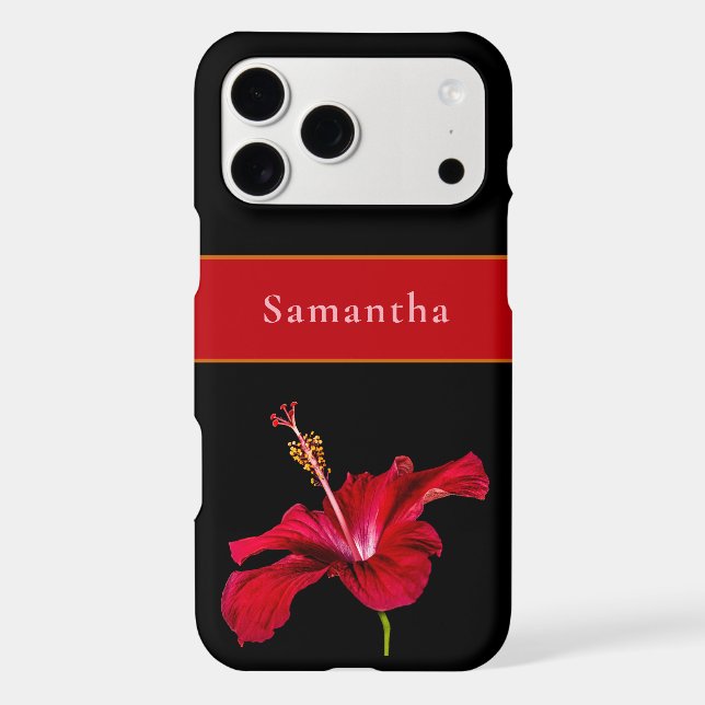 Custom Name Red Hibiscus Flower Side Tropical (Back)