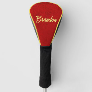 Custom name red leather golf head cover