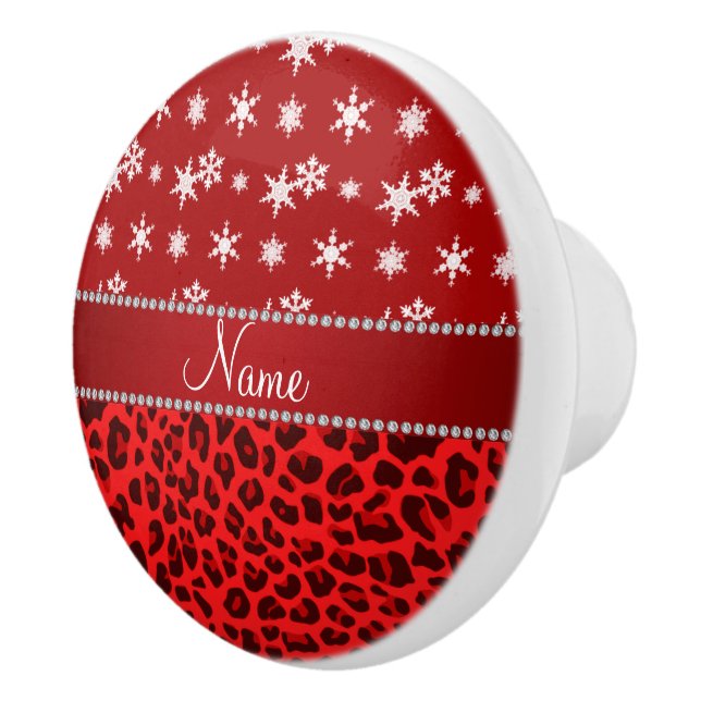 Custom name red leopard red snowflakes red stripe ceramic knob (Right)