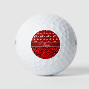 Custom name red leopard red snowflakes red stripe golf balls