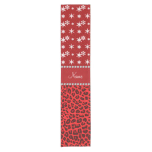 Custom name red leopard red snowflakes red stripe short table runner