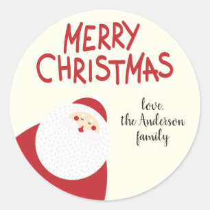 Custom Name Red Merry Christmas Santa Holiday Classic Round Sticker