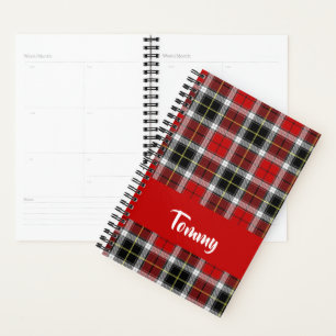 Custom name red plaid pattern planner