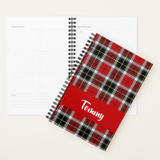Custom name red plaid pattern planner (Display)