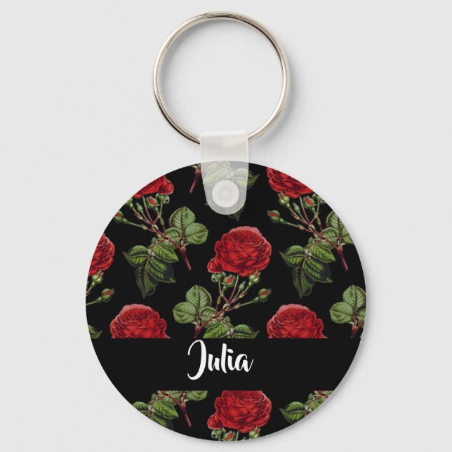 Custom name red roses key ring (Front)