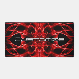 Custom Name Red Smoke Symmetrical Black Desk Mat