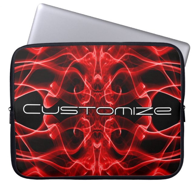 Custom Name Red Smoke Symmetrical Black Laptop Sleeve (Front)