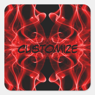 Custom Name Red Smoke Symmetrical Black Square Sticker