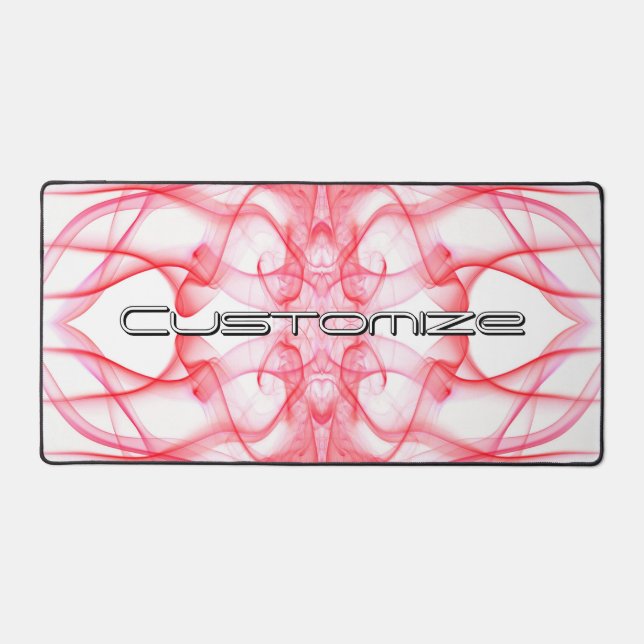 Custom Name Red Smoke Symmetrical White Desk Mat (Front)