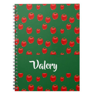 Custom name red tomatoes on green notebook