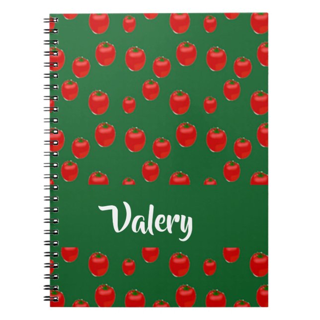 Custom name red tomatoes on green notebook (Front)
