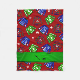 Custom name red ugly christmas sweater pattern fleece blanket