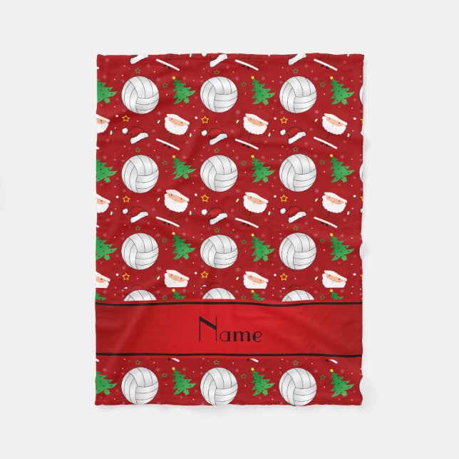 Custom name red volleyball christmas pattern fleece blanket (Front)