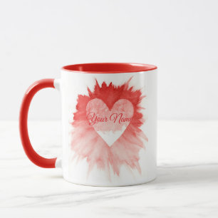 Custom Name Red Watercolor Heart Romantic Mug