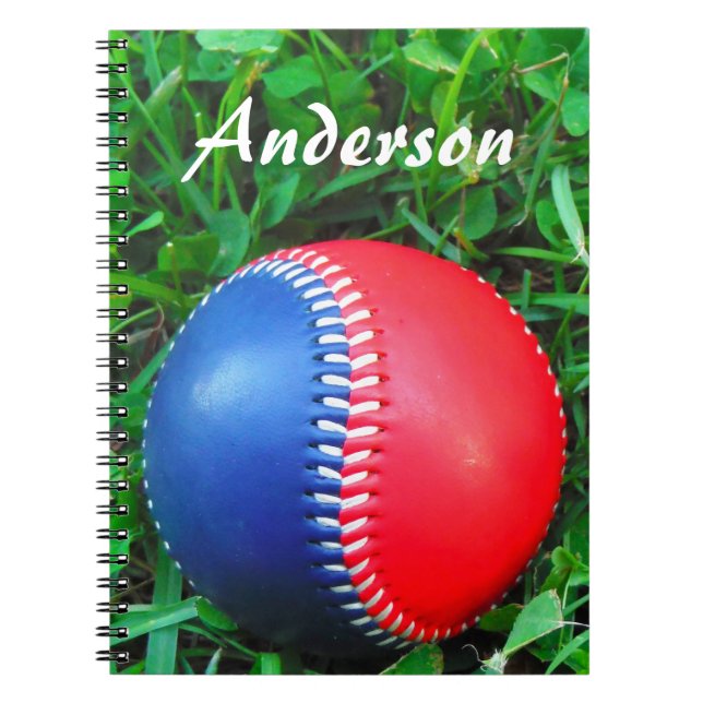 custom Name Red White & Blue Baseball Spiral Notebook (Front)