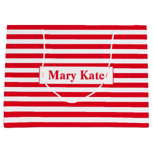 Custom Name Red/White Stripes Large Gift Bag