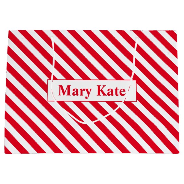 Custom Name Red/White Stripes Large Gift Bag (Front)