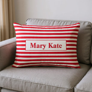 Custom Name Red/White Stripes Lumbar Cushion