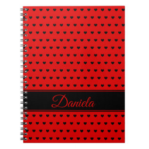 Custom Name - Red With Black Hearts Notebook