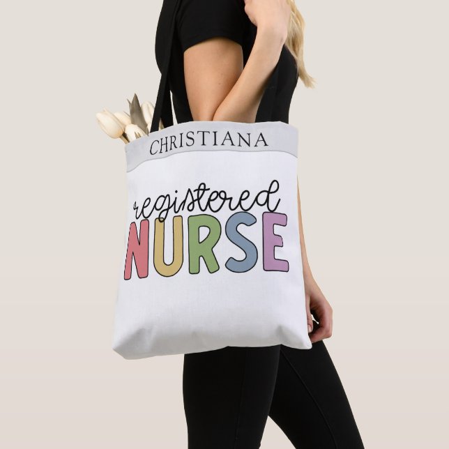 Custom Name Registered Nurse RN Nurse Graduation Tote Bag (Close Up)