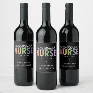 Custom Name Registered Nurse RN Nurse Graduation Wine Label