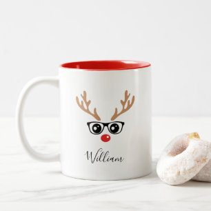 Custom Name Reindeer Face Christmas Mug