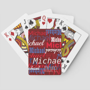 Custom Name Repeated Printed All Over Red Playing Cards