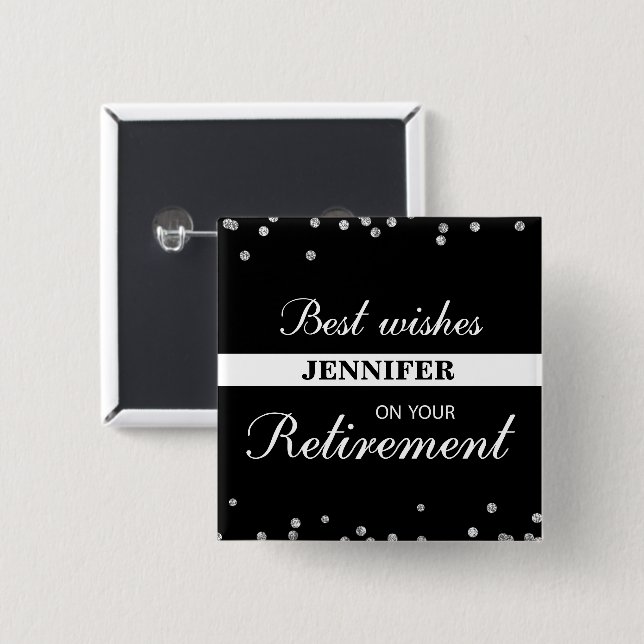Custom Name, Retirement Congratulations Black 15 Cm Square Badge (Front & Back)