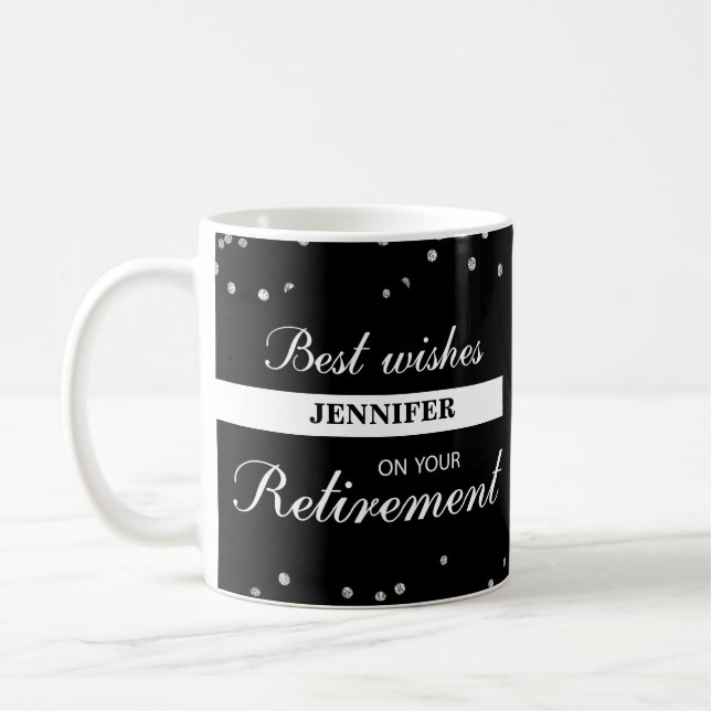 Custom Name, Retirement Congratulations Black Coffee Mug (Left)