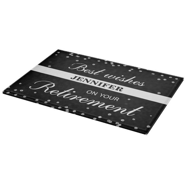 Custom Name, Retirement Congratulations Black Cutting Board (Corner)