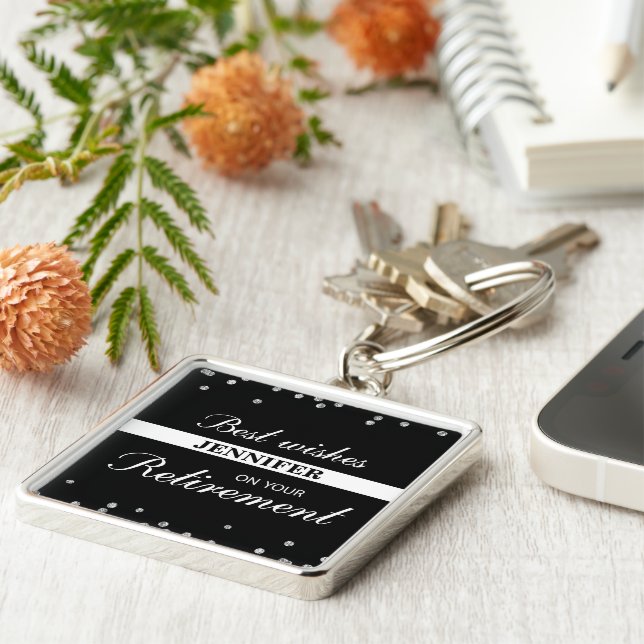 Custom Name, Retirement Congratulations Black Key Ring (Side)