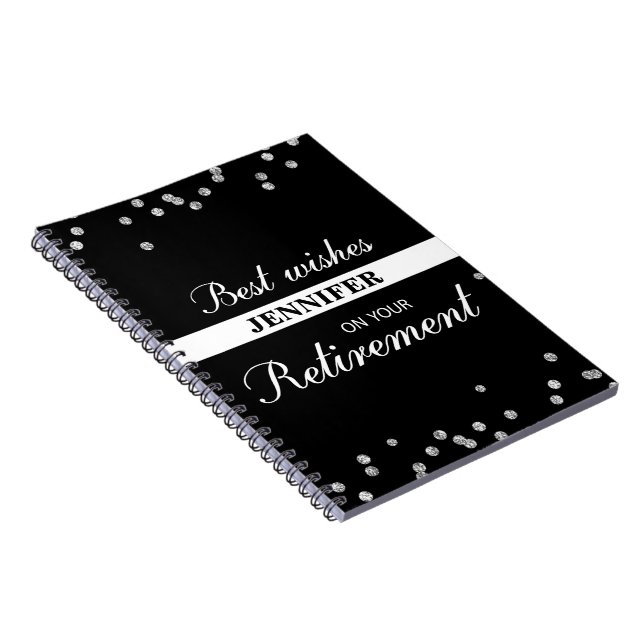 Custom Name, Retirement Congratulations Black Notebook (Right Side)