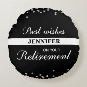 Custom Name, Retirement Congratulations Black Round Cushion