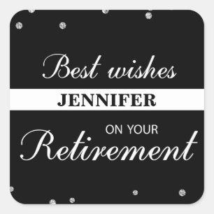 Custom Name, Retirement Congratulations Black Square Sticker