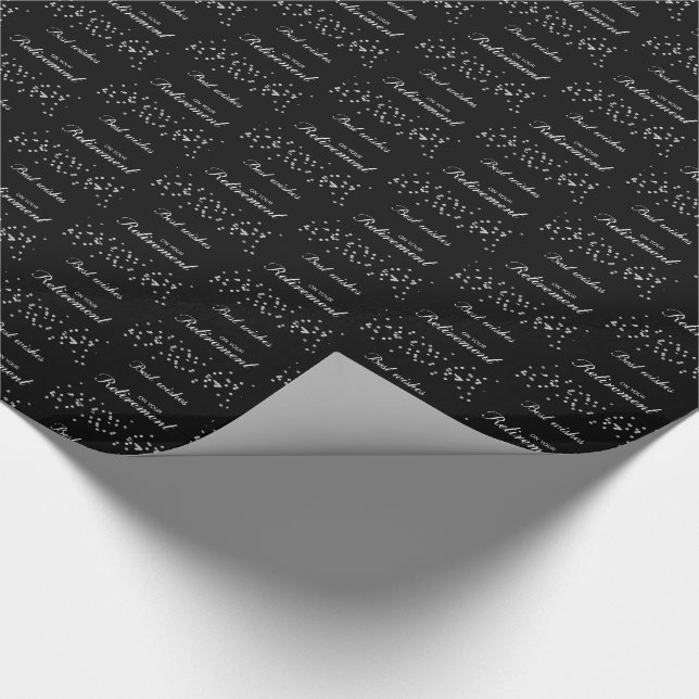 Custom Name, Retirement Congratulations Black Wrapping Paper (Corner)