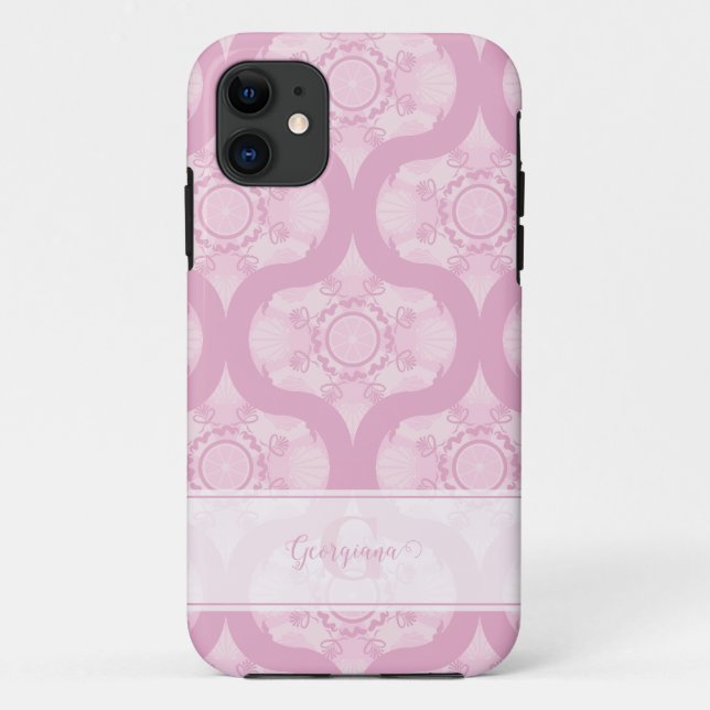 Custom Name Retro 1970s Preppy In Pink Mandala Case-Mate iPhone Case (Back)