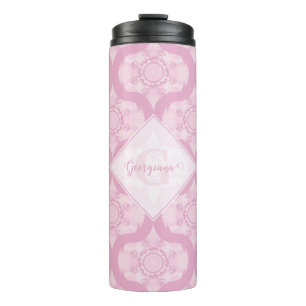 Custom Name Retro 1970s Preppy In Pink Mandala Thermal Tumbler