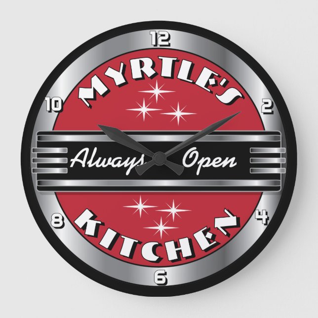 Custom Name Retro '50s Kitchen Diner Clock - red (Front)