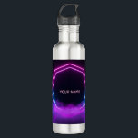 Custom Name Retro 80s Neon Water Bottle<br><div class="desc">Bring the electric vibe of the 80s to your space! This retro-futuristic synthwave design features a glowing hexagonal frame in vibrant pink and electric blue. The center is left empty for you to customize with your own name, a favorite quote, or a special message. It's the perfect personalized gift for...</div>