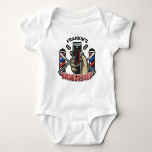 Custom NAME Retro Barber Shop Pole Barbershop Baby Bodysuit