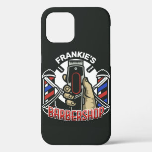 Custom NAME Retro Barber Shop Pole Barbershop iPhone 12 Case