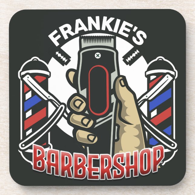 Custom NAME Retro Barber Shop Pole Barbershop Coaster (Front)