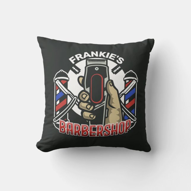 Custom NAME Retro Barber Shop Pole Barbershop Cushion (Front)