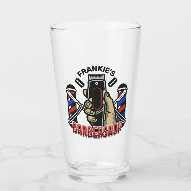 Custom NAME Retro Barber Shop Pole Barbershop Glass (Front)