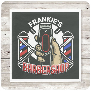 Custom NAME Retro Barber Shop Pole Barbershop Napkin